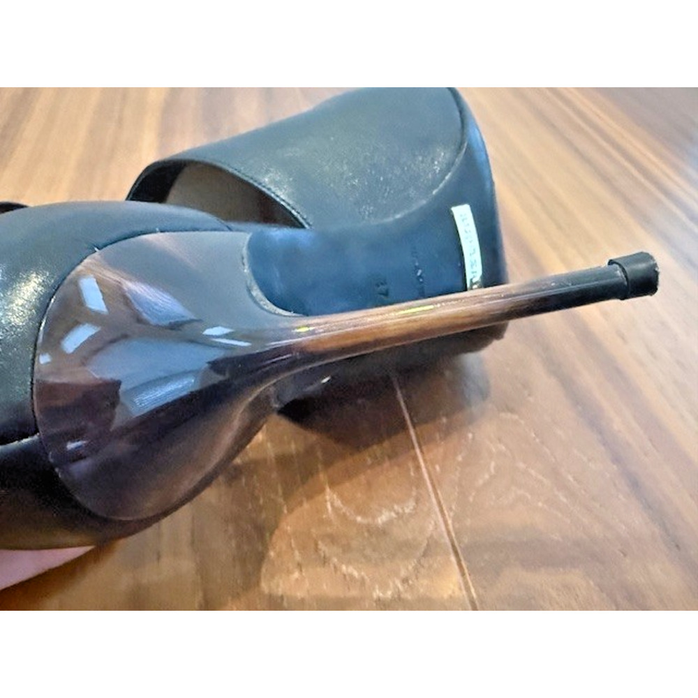 Burberry Black Leather Ankle Strap Gold Metal SEXY Peep-Toe Heels Sandals EU 37 - Picture 6 of 16